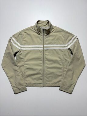 Vintage Nike Mesh Lined Technical Full Zip Jacket Womens Medium Tan White Y2K